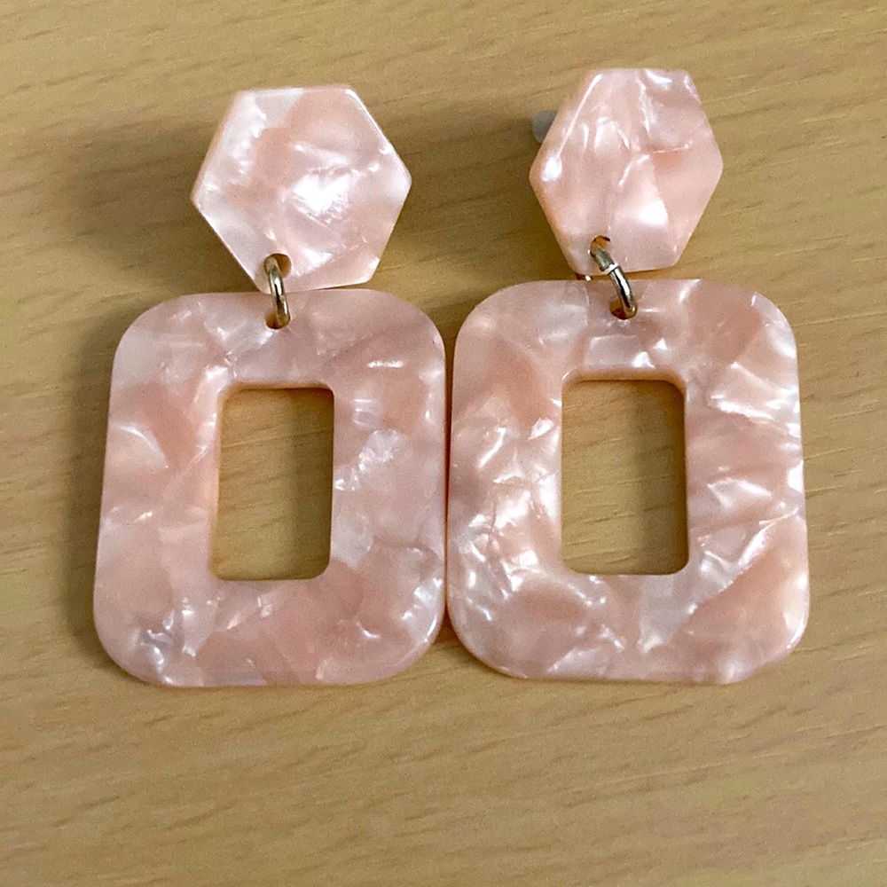 Pink marble square earrings